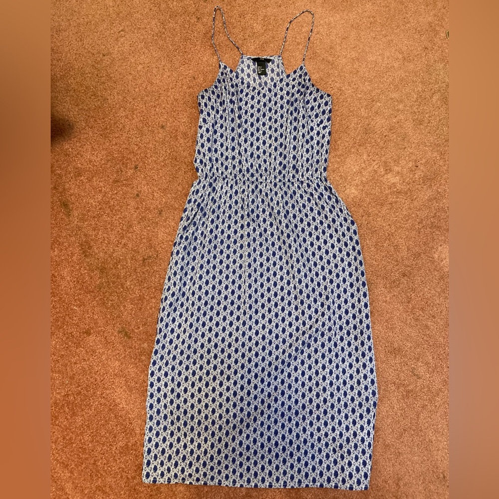 H&M Blue and White Patterned Ruched Maxi Dress